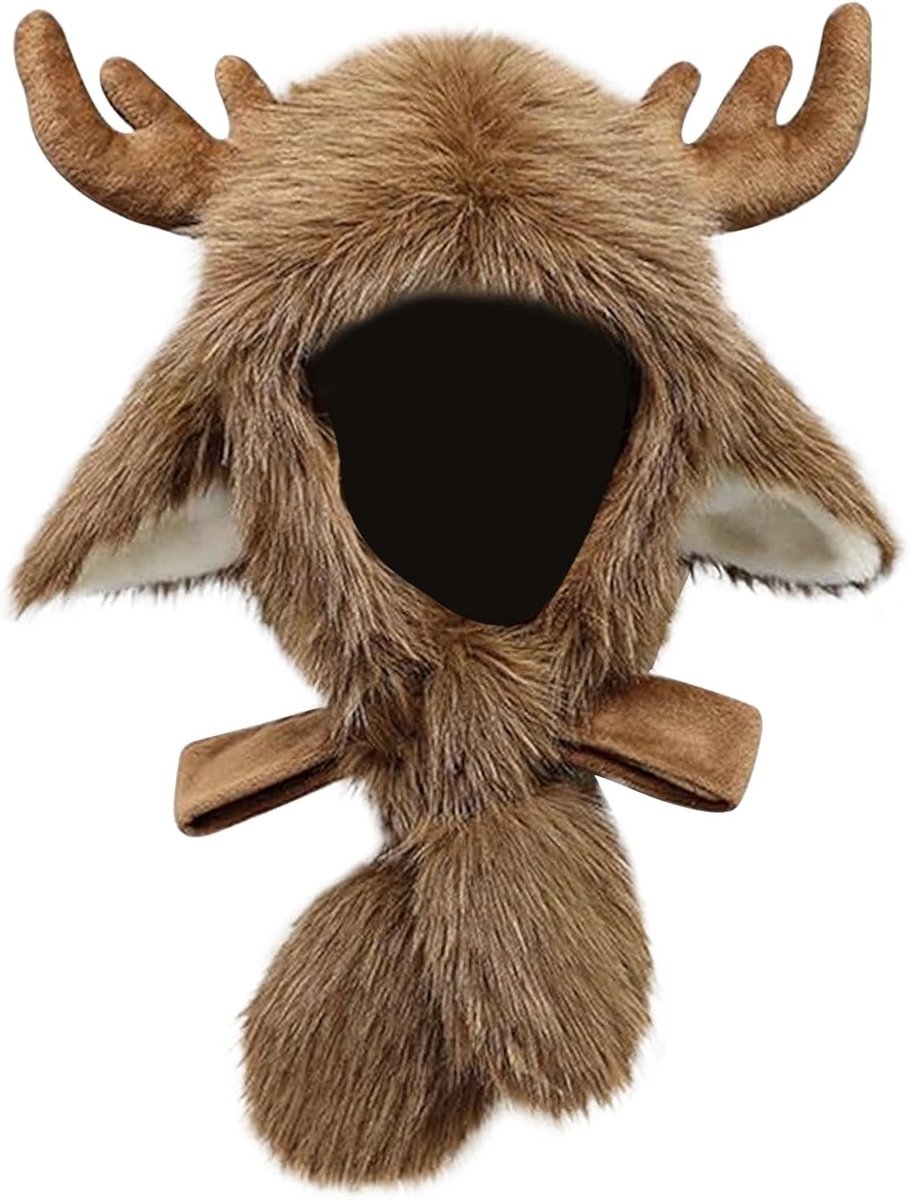 Kerstmuts met rendiergewei en oren, pluche elandmuts voor feestelijke kerstoutfits en carnaval