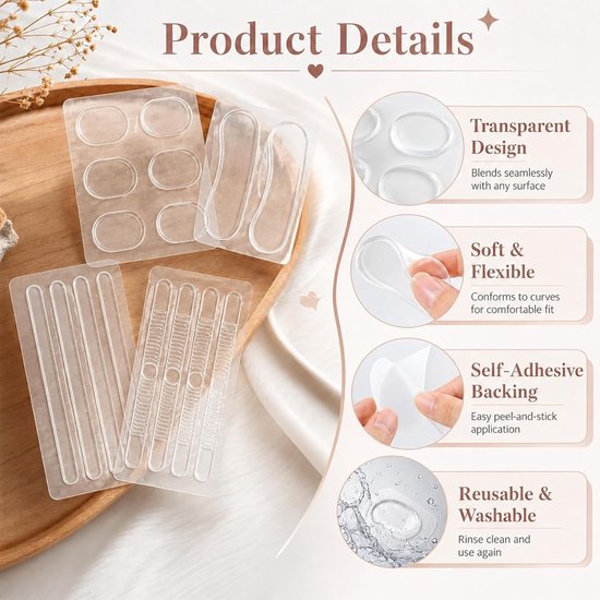 Set van 34 siliconen hielkussens en gelpads voor schoenen, anti-slip pads voor comfort en ondersteuning, ideaal voor dames en heren — afbeelding 2