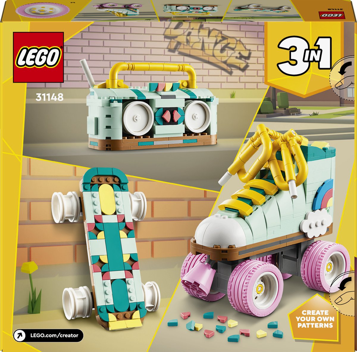 LEGO 31148 Creator 3in1 Retro rolschaats met Mini Skateboard en Gettoblaster Radio Speelgoed — afbeelding 19