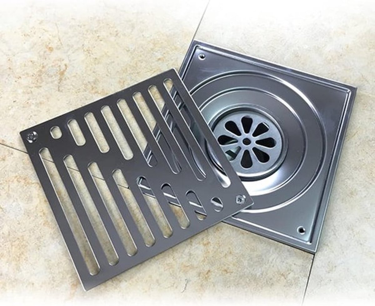 Geurremmende Roestvrijstalen Vloersifon voor Badkamer en Douche, Afvoer met Groot Kaliber 150x150 mm