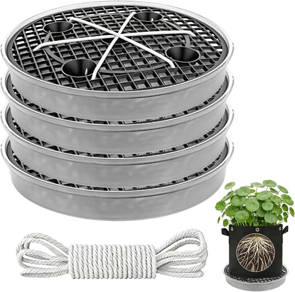 4 Stuks Zelfwatergevende Stoffen Potten met Ondertassen, 30 cm, Ideaal voor Binnen en Buiten Tuinieren, Plantenverzorging en Gemakkelijk Water geven