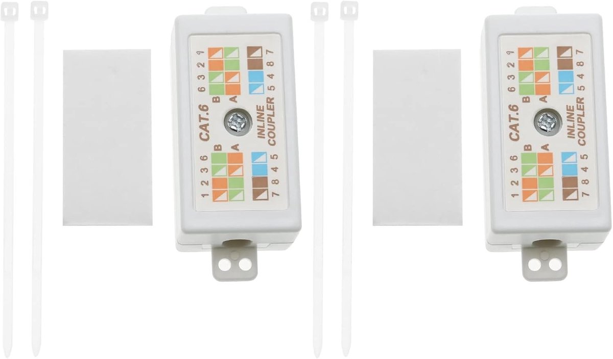 2 Stuks RJ45 Cat 6 Gigabit Inline Coupling voor Ethernet Kabelverbindingen - Netwerkaccessoires voor Snelle Internetverbindingen, Wit