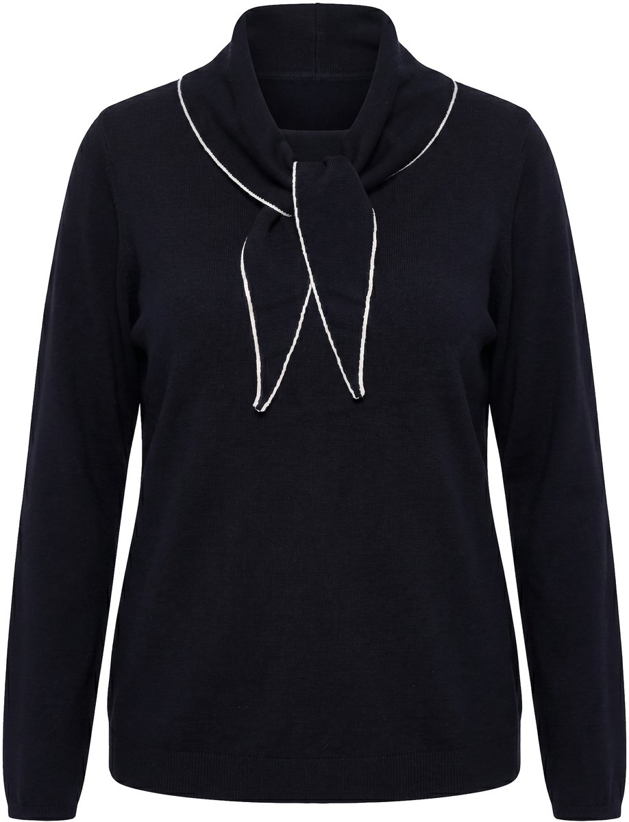 Ulla Popken - Dames - Trui sjaaldetail V-hals lange mouwen - Zwart - Maat 54+