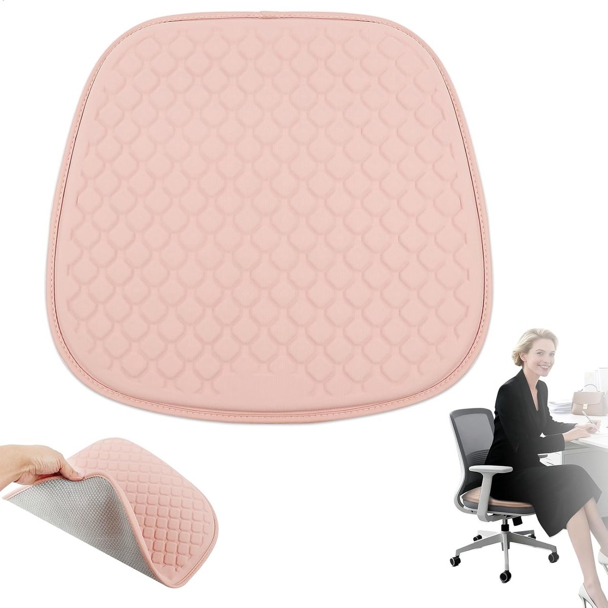 Comfortabel Gel Kussen voor Anti-Decubitus, Ademend en Verwijderbare Antislip Hoes, Geschikt voor Kantoor, Auto en Rolstoel, 48 x 46 cm, Roze, Ondersteuning en Drukverlichting