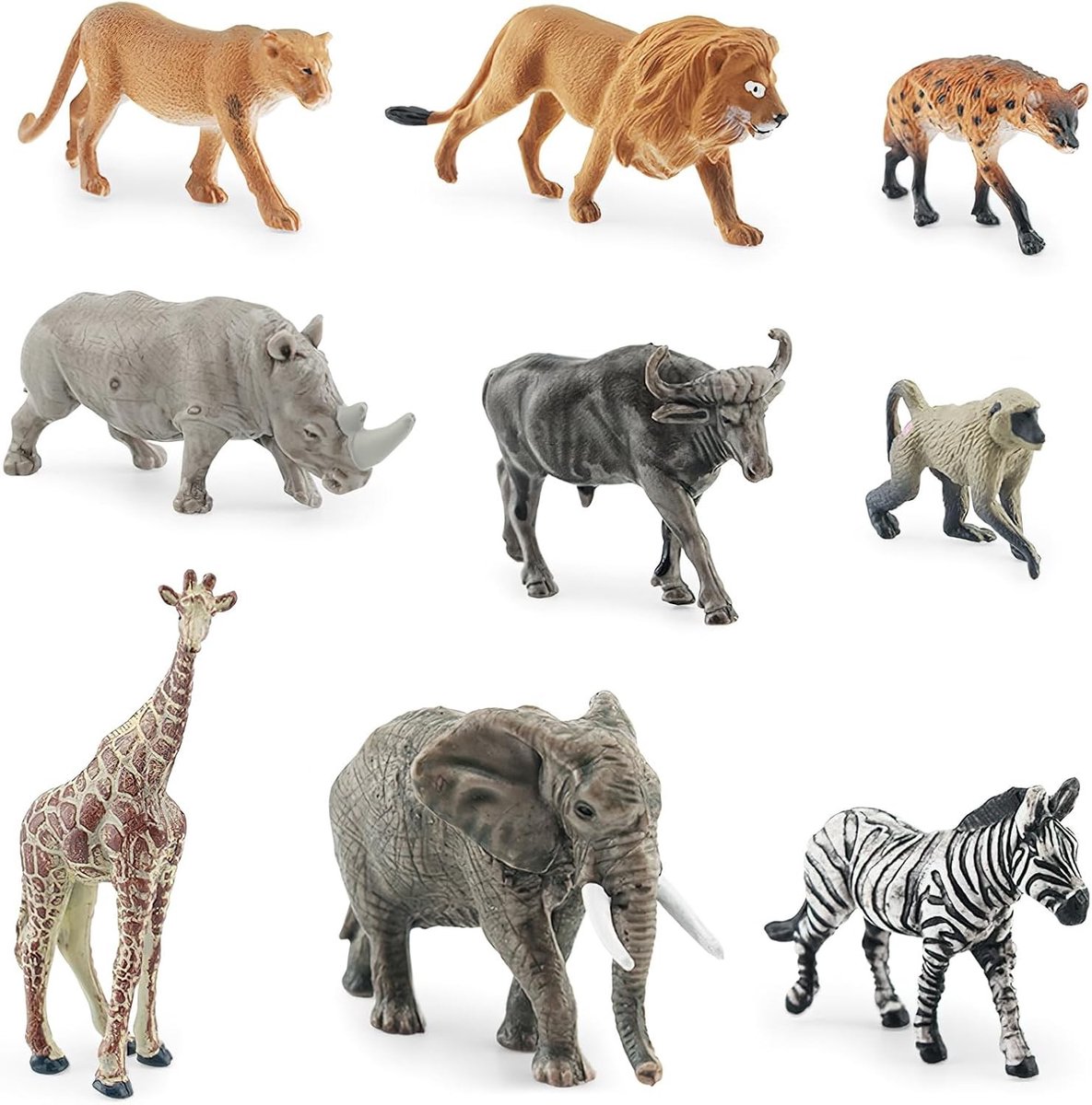 Set van 9 Safari Dierenfiguren, Miniatuur Bosdieren, Speelgoed voor Kinderen en Dierentuin Speelgoed
