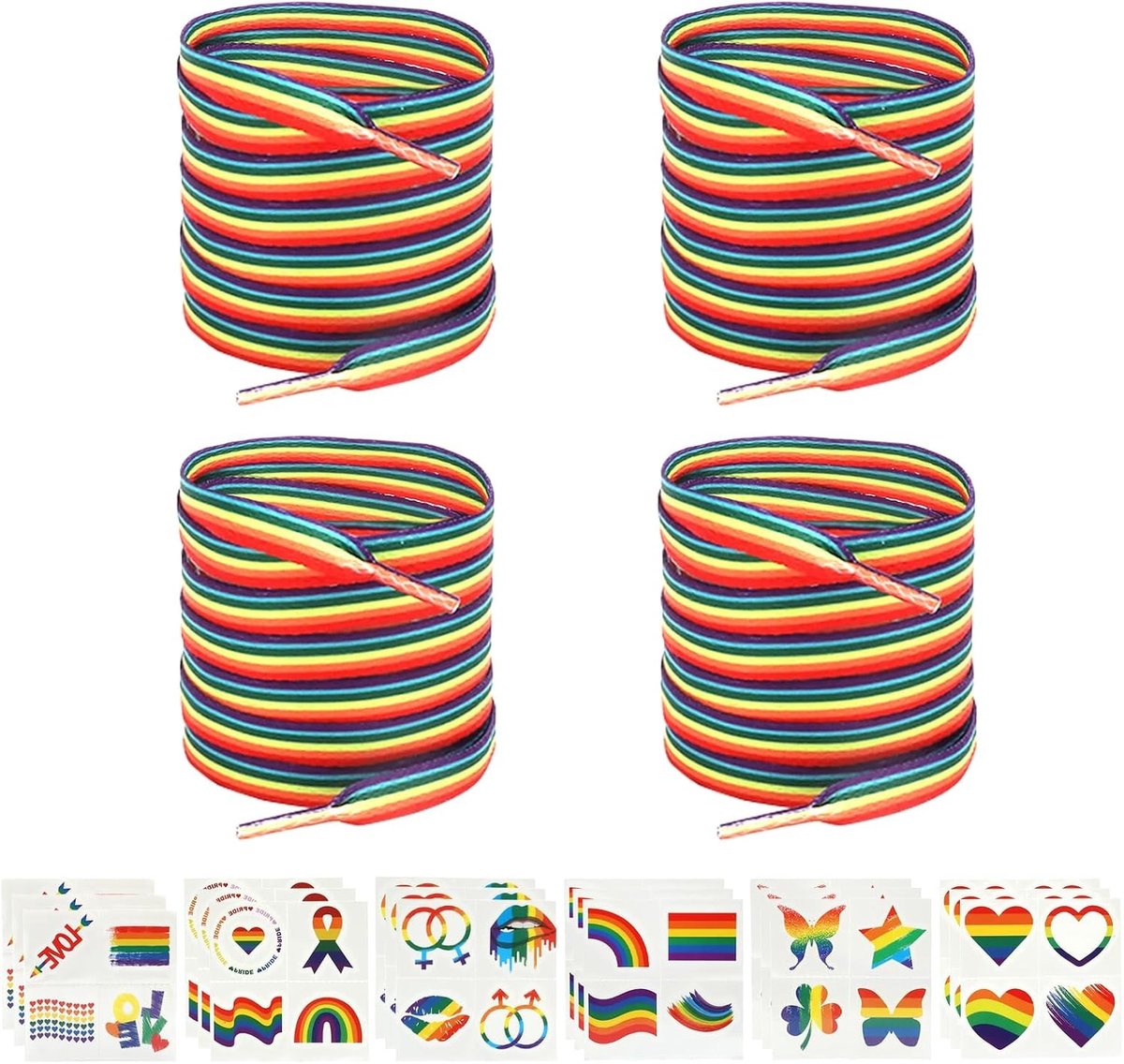 Kleurige Schoenveters met 17 Stuks Regenboog Tattoo Stickers voor LGBTQ Pride Outfit en Sneakers (140cm)