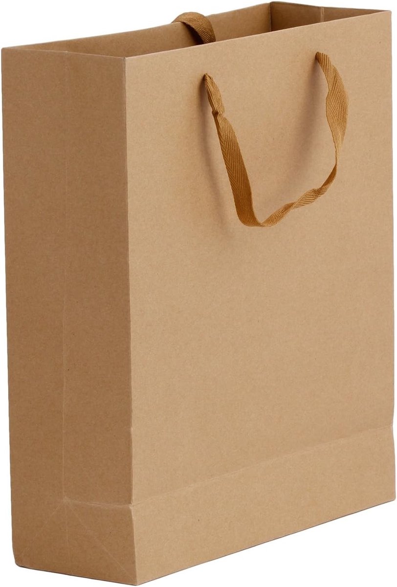 Set van 10 Verstevigde Papieren Tassen met Handvat voor Cadeaus, Voedsel en Winkelgebruik, Bruin, 28 cm