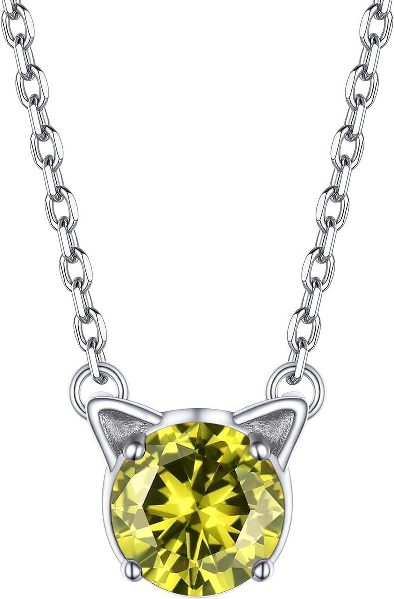 Vrouwen Zilveren Birthstone Ketting met 12 Maanden Kat Motief, S925 Stempel, Moederdag Cadeau in Luxe Geschenkdoos, Verjaardagscadeau