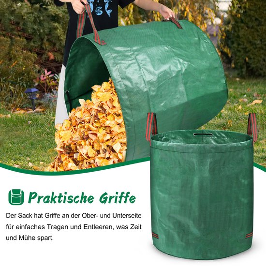 Tuinafvalzakken Bladzakken - 4 Stuks - 272 L - 150 g/m² Polypropyleen Weefsel - met Handvaten - Waterdicht Opvouwbaar - voor Tuinafval Bladeren Groensnijden - NAIZY — afbeelding 5