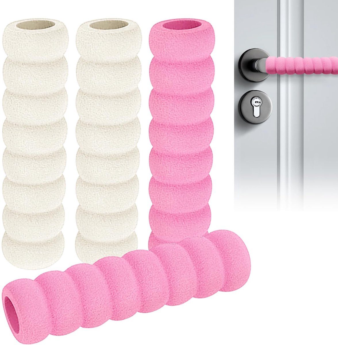 Schuimrubberen Deurgreepbeschermers - Antistatisch - Voor de bescherming van muren en meubels - 4 stuks - Beige, Roze