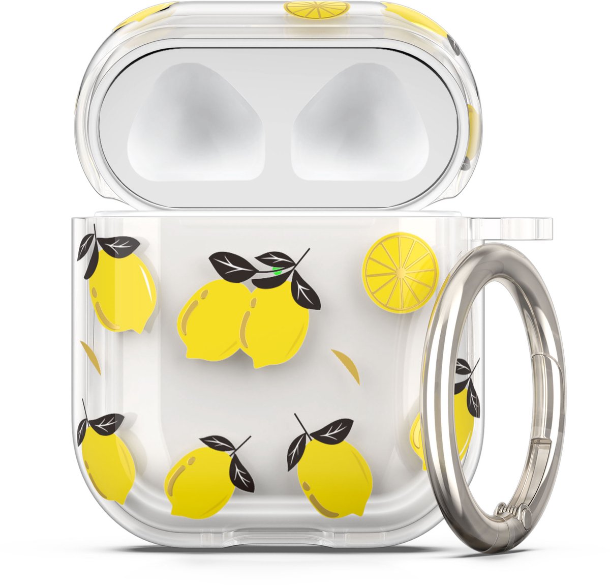 kwmobile Hoes compatibel met Apple Airpods 1 & 2 Case - Zachte TPU beschermhoes - Cover in geel / transparant citroenen design