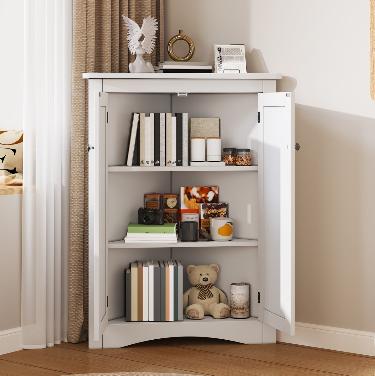 MODFU-Hoekkast-Badkamer-MDF-3-Niveaus-Wit-61,5 X 80 Cm