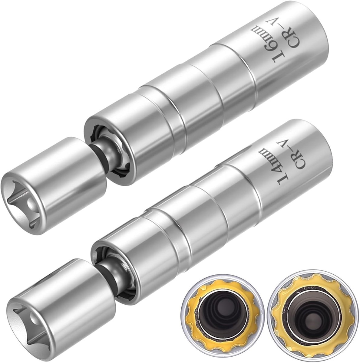 Set van 2 Gloeiplug Sleutels 14mm en 16mm, Magnetische Sleutel voor Bougies, Universele 12-delige 3/8 Inch Bougiesleutels voor Auto's en Motoren