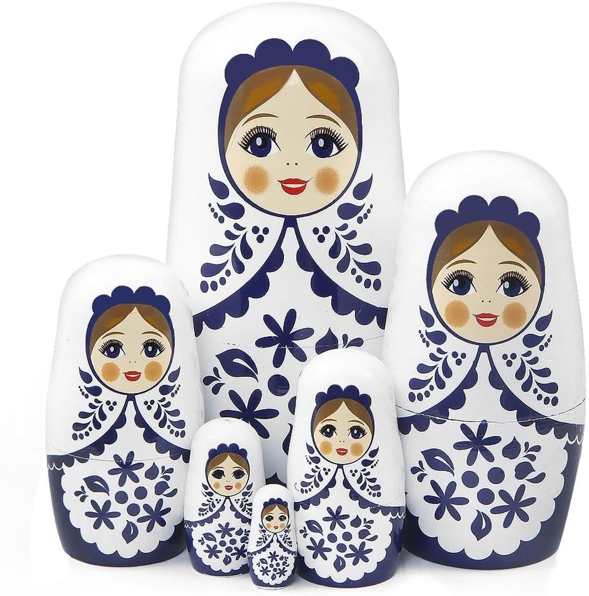 Set van 6 Bloemen Nesting Dolls, Handgemaakte Russische Matryoshka, Houten Stapelpoppen voor Kinderen, Speelgoed voor Verjaardag en Feestdagen