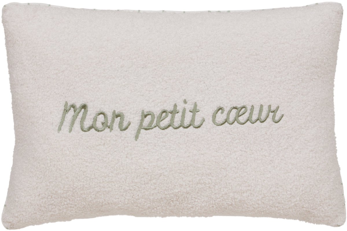 Atmosphera Bouclé Sierkussen Mon Petit Coeur - 38x58cm - Wit