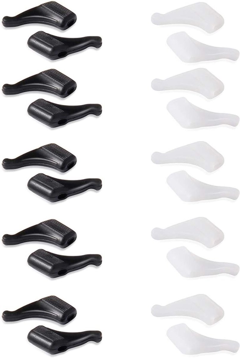 Comfortabele Silicone Oorhaken voor Sportbrillen - 10 Paar, Antislip, Zwart/Wit, Universele Maat, Ideaal voor Actieve Lifestyle