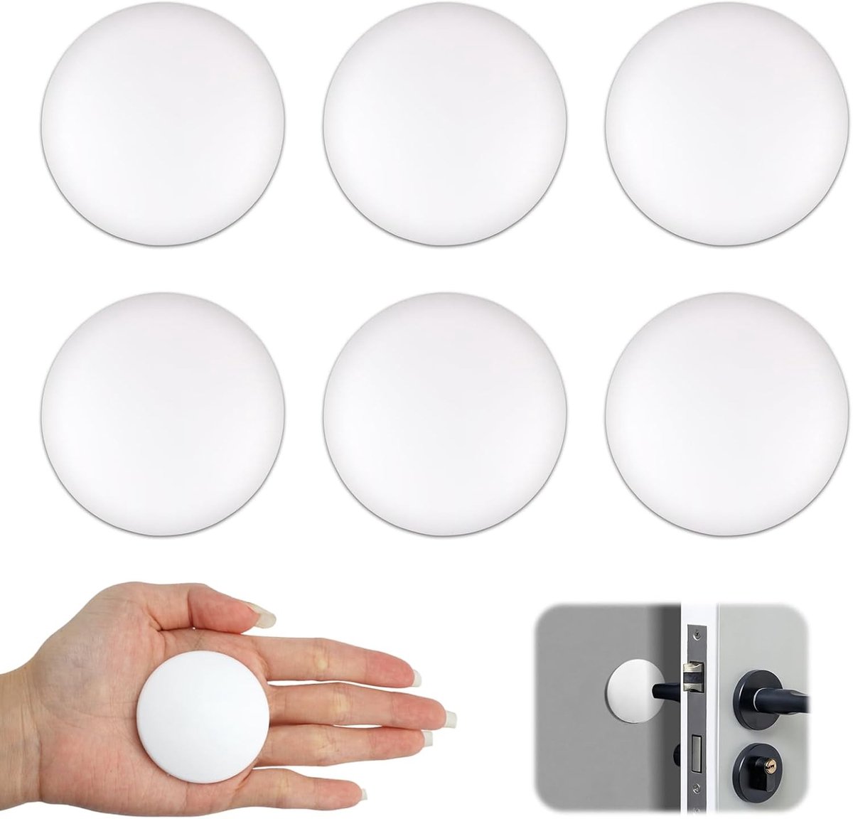Set van 6 Zelfklevende Deurstoppers Ø 50 mm - Bescherming voor Deurgrepen in Wit, Ideaal voor Thuisgebruik en Veiligheid