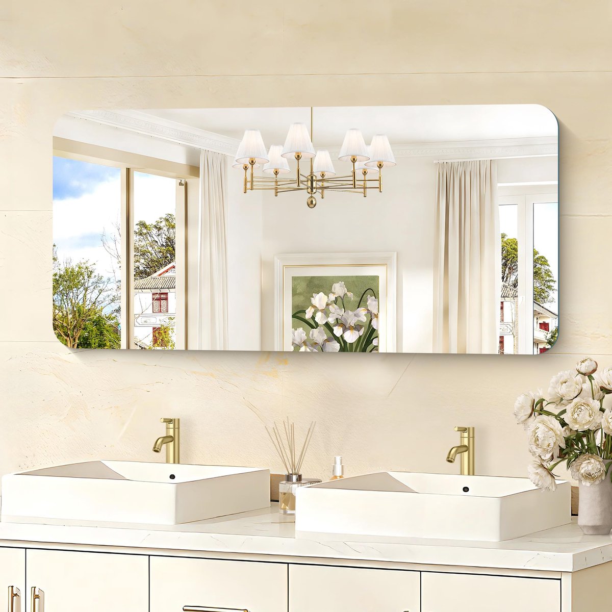 KOCUUY Frameloze spiegel, 120 × 60 cm, rechthoekige wandspiegel met afgeronde hoeken - ShopVlot