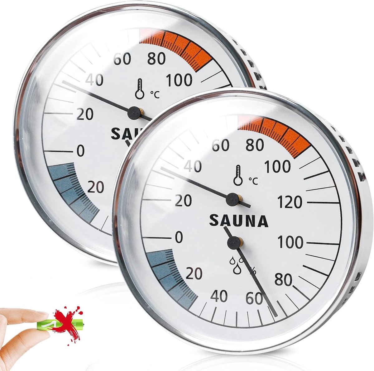 Set van 2 Sauna Thermometers en Hygrometers, Nauwkeurige Klimaatmonitor voor Sauna, Automatische Kalibratie en Temperatuurmeting