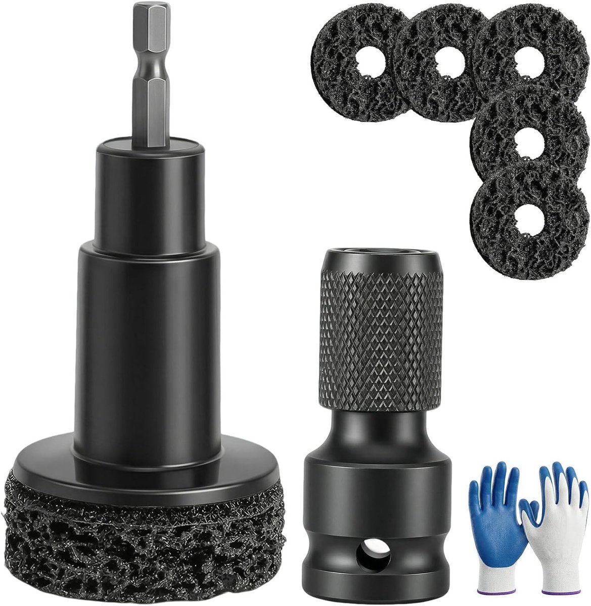 Complete Set voor Velgenreiniging en Reparatie met Schoonmaakgereedschap, Snelle Roestverwijdering en 5 Pads met Handschoenen, Geschikt voor Elektrische Boormachines