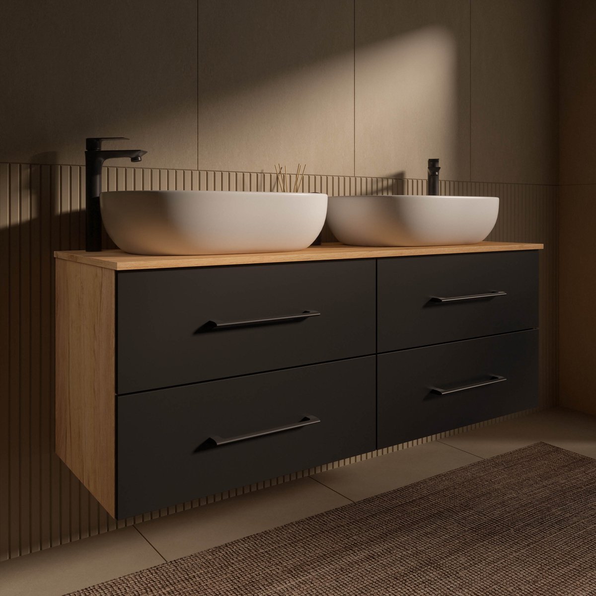 Planetmöbel LUX Dubbel Badmeubel 140 cm 2x Wastafel 60 cm Wit