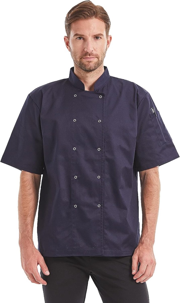 Unisex chef coat met dubbele knopen, korte mouwen en werkjas voor keuken en hoteluniform