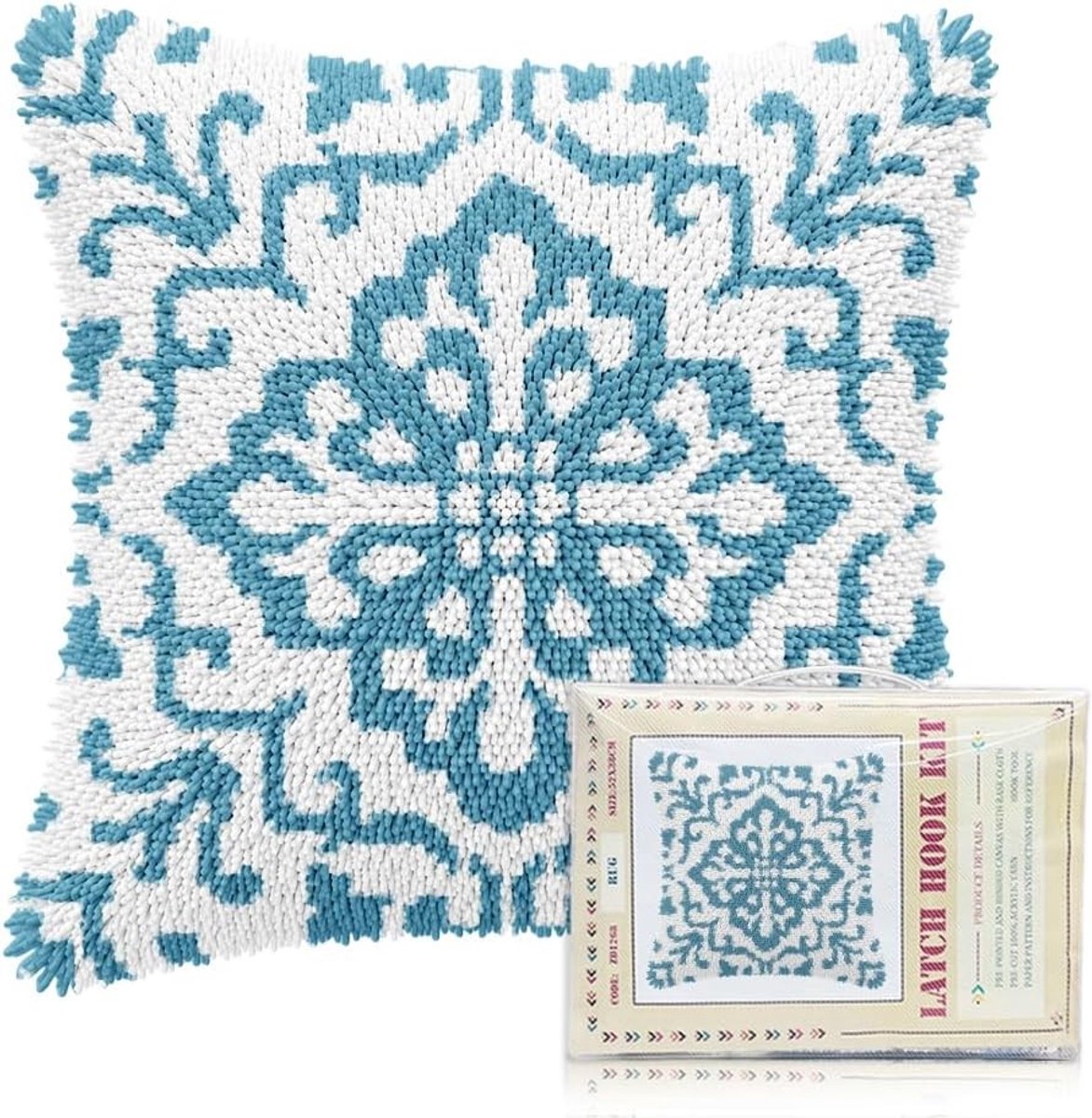 17x17 Klink Haak Kit voor Volwassenen en Beginners - Voorbedrukt Tegel Patroon DIY Haak Kussen en Kussensloop voor Thuis Decoratie met Instructies en Creatieve Projecten