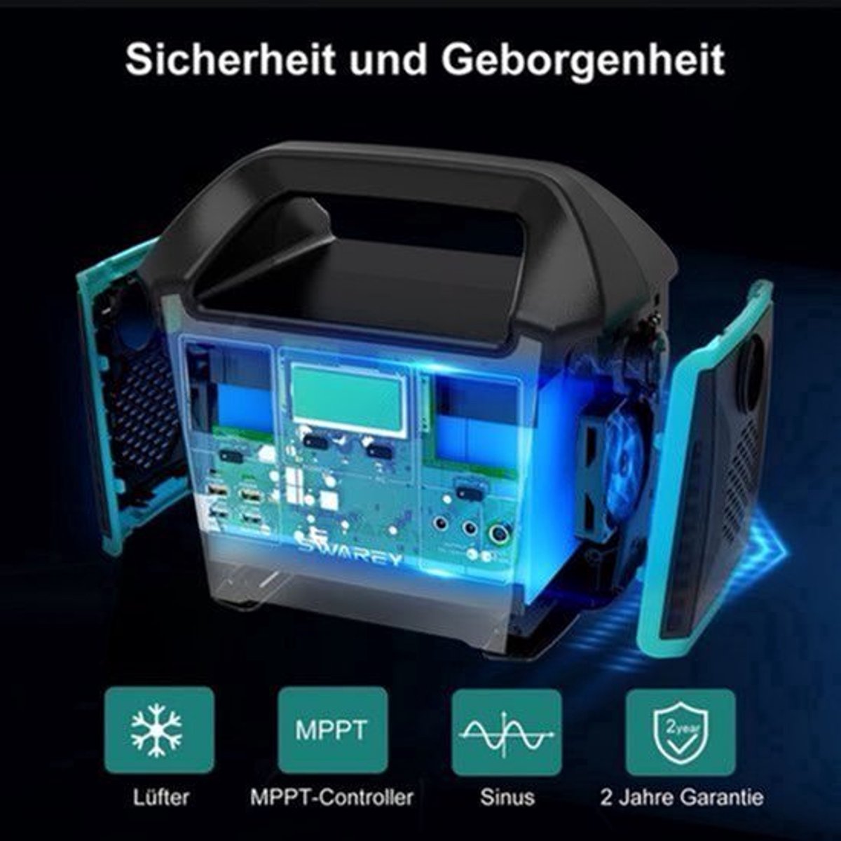 Zonnegenerator – Draagbare Powerstation – Stroomgenerator – Powerbank – Noodgenerator – 725,76 Wh Batterijcapaciteit – 1000W (Piek 1500W) Pure Sinusuitgang