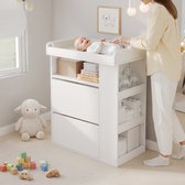Pugsdrly Verschoonkast, multifunctionele babyverschoonkast, ombouwbare babyverschoontafel met afneembaar verschoonblad en lades, commode met verschoonblad, wit, 82 × 50 × 100 cm, zonder bekleding