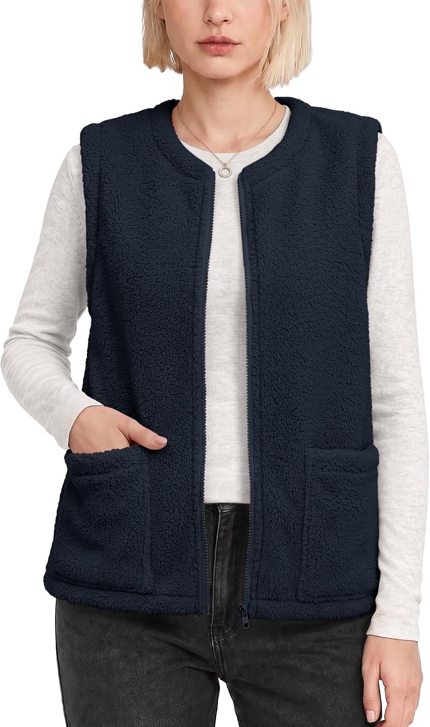 Fleece vest zonder mouwen met rits en zakken