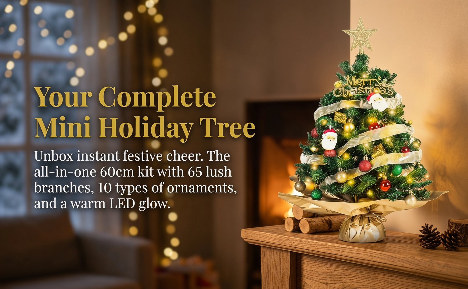 Mini-kerstboom met verlichting (60 cm) voor feestelijke decoratie, op tafel of in huis – foto 8