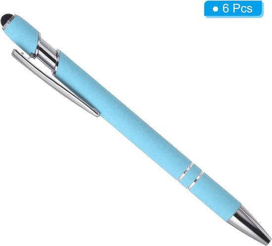 Balpen met stylus tip 1,0 mm - 6 stuks - metalen pen lichtblauw - ideaal voor touchscreens - ServiceTopper — afbeelding 2