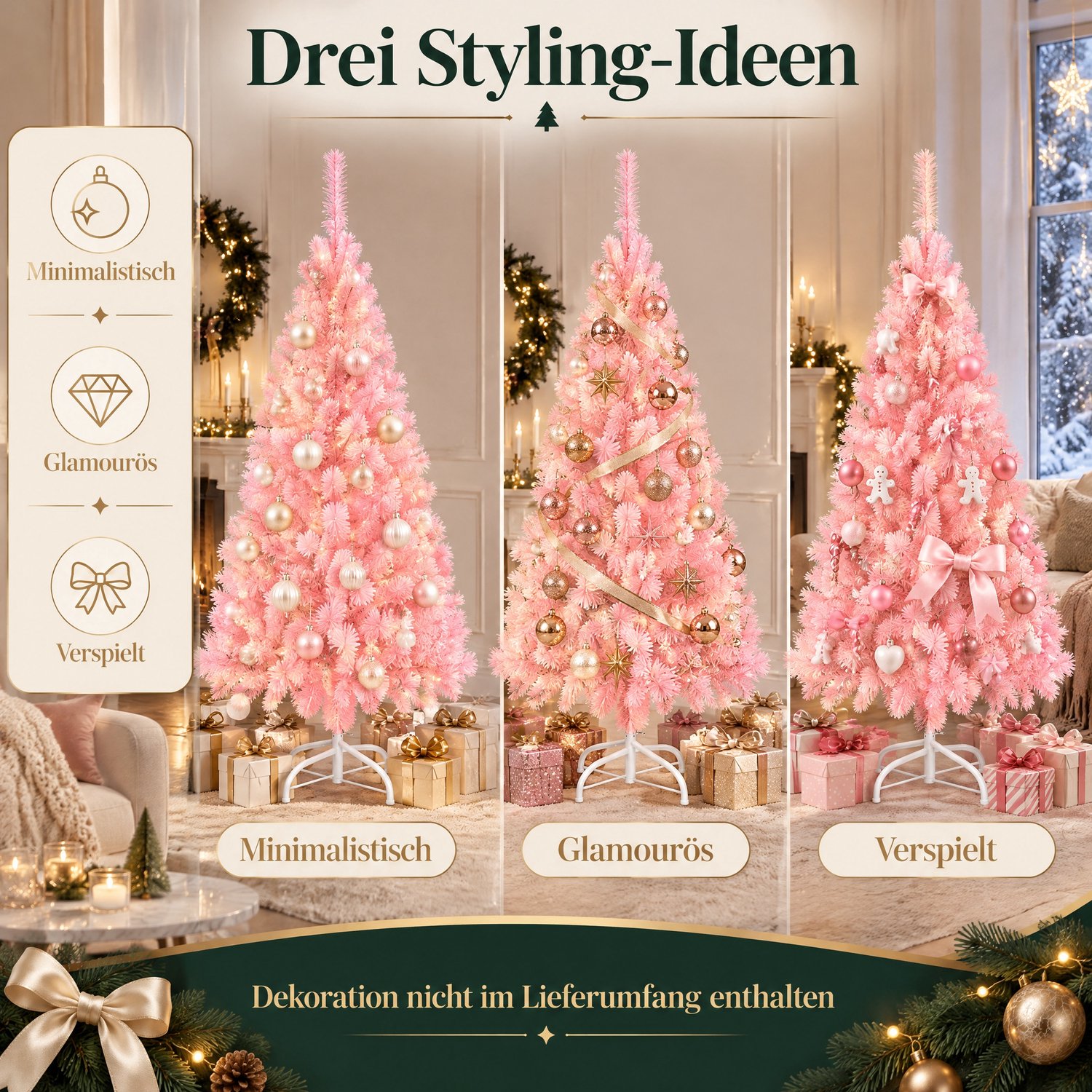 Froadp 180CM Roze kunstkerstboom, vlamvertragend pvc, natuurlijk ogende naalden, stevige standaard van roestvrij staal/kunststof, herbruikbaar, eenvoudig te monteren; geschikt voor woonkamers, etalages en bedrijfspanden. – foto 5