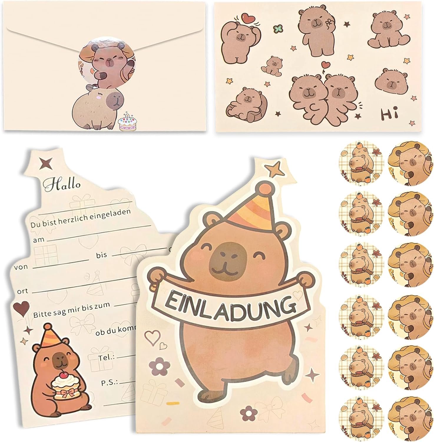 12x Kaarten Capybara Verjaardag
