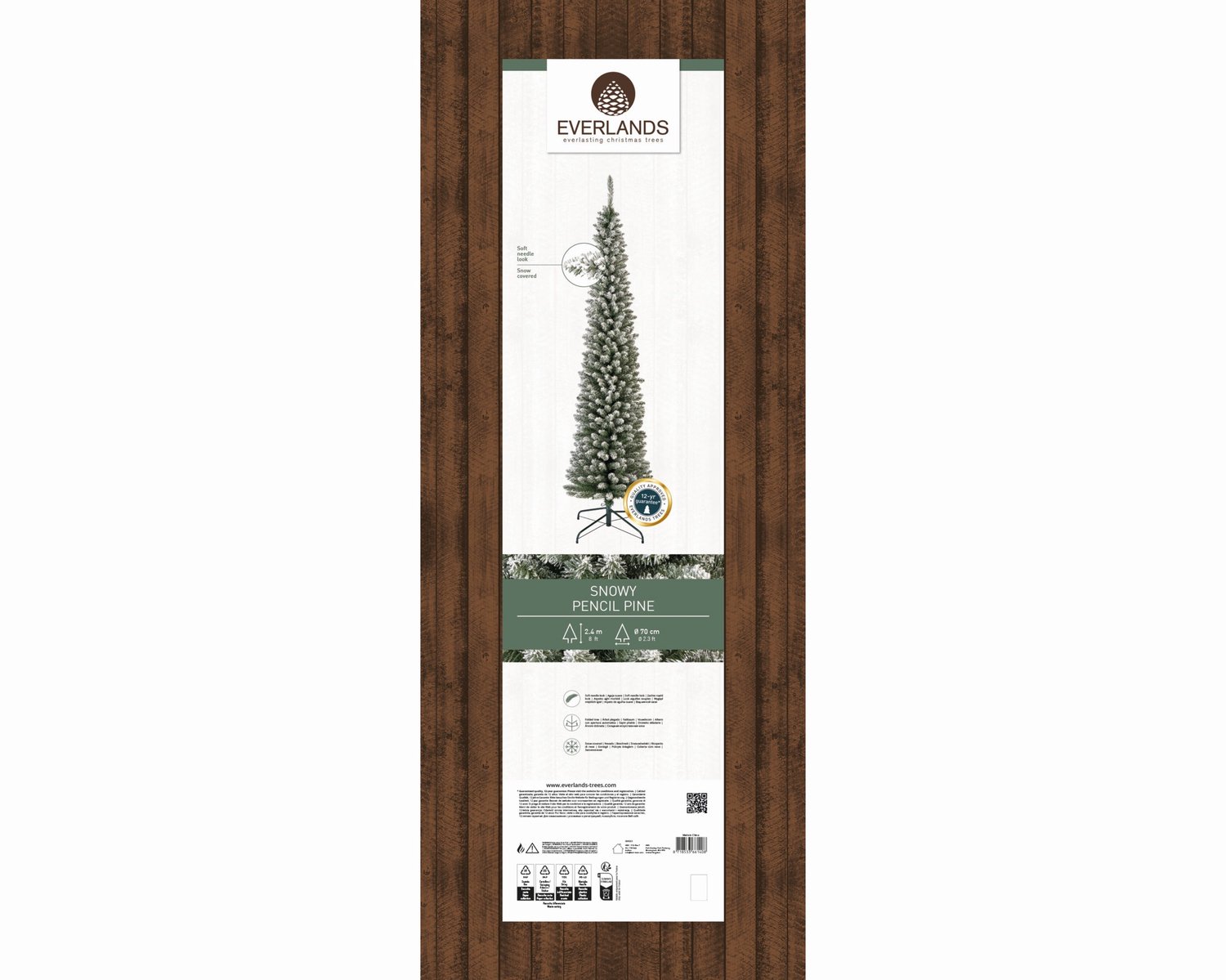 Everlands Pencil pine grote kunstkerstboom besneeuwd groen 240cm – foto 4