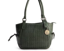 DE LAMASSU® (Trama) Handtas dames – Echt leer – Gevlochten – 2 hengsels en zijvakken – Groen