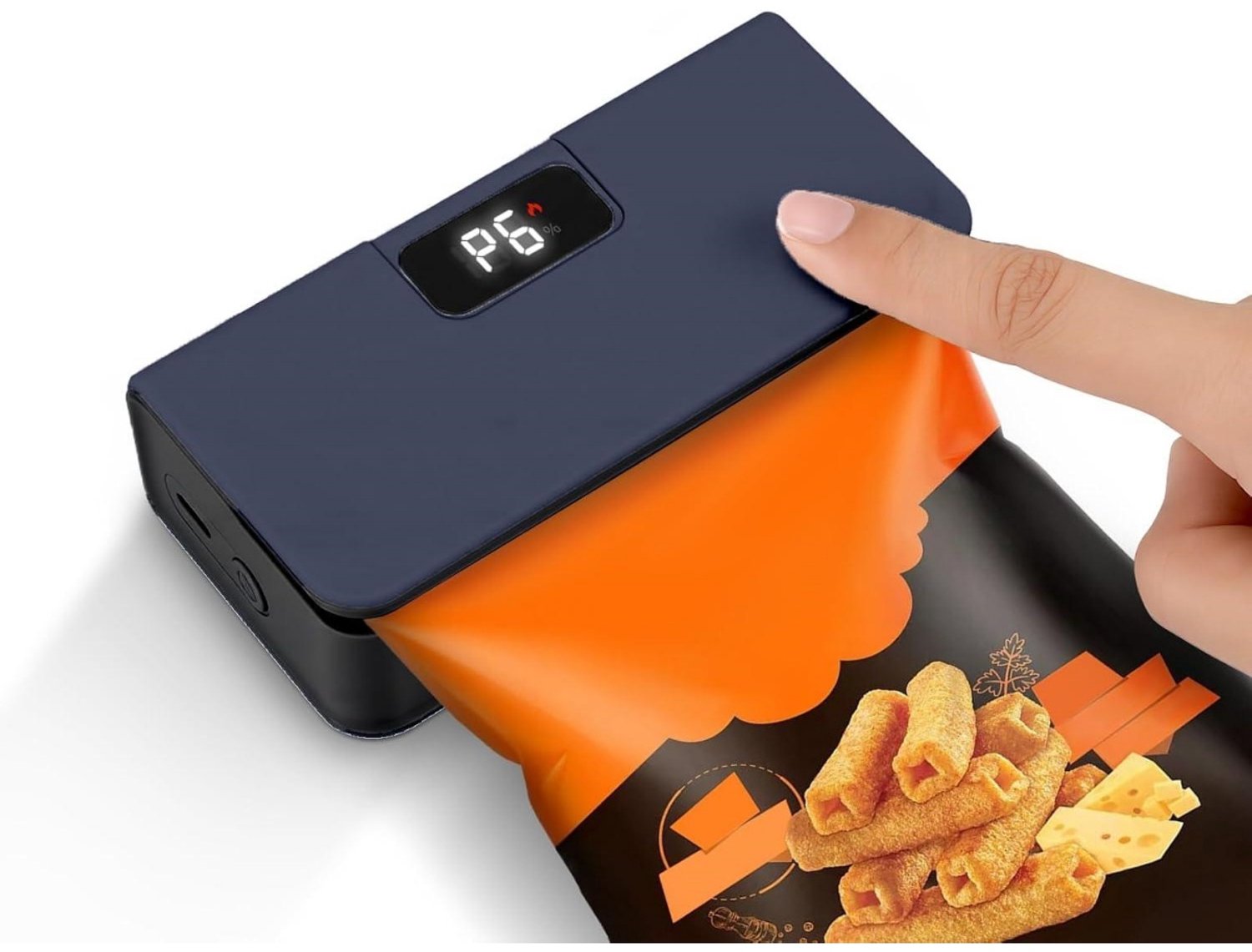 SSTRWGOOD Oplaadbare mini-sealer met led-display – 6 instelbare standen – Draagbaar ontwerp – Ingebouwde snijder en magnetische achterkant – Onmisbare keukenhulp geschikt voor het bewaren van voedsel – Zwart