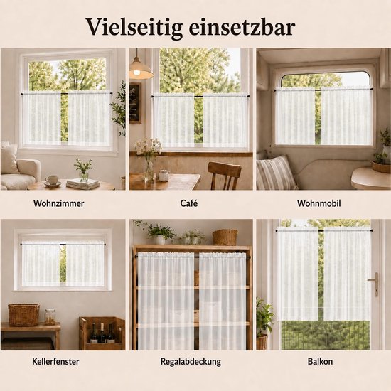 2-delige gordijnen, linnenlook, 90 x 60 cm, wit — afbeelding 3