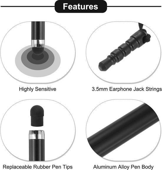 Capacitieve pen intrekbaar - 5 stuks - aluminium - voor alle touchscreen apparaten - ServiceTopper — afbeelding 3