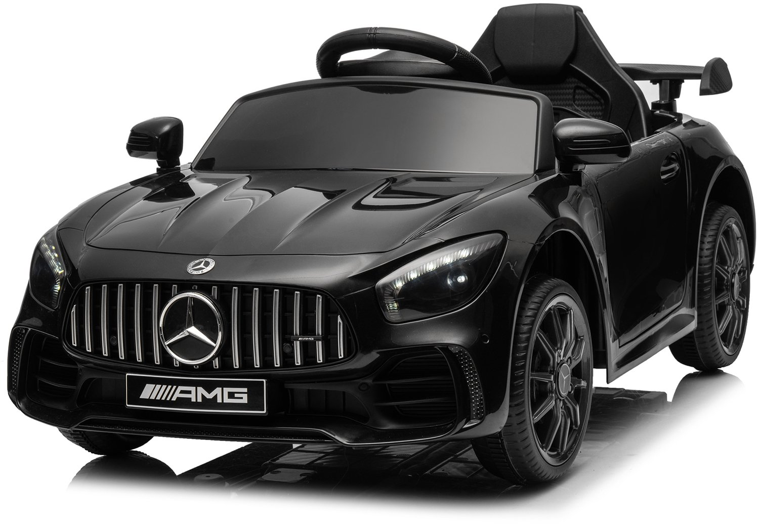 LEADZM Mercedes-Benz AMG GTR elektrische kinderauto, met 2.4G-afstandsbediening, led-koplampen, MP2, claxon en muziek, zwart