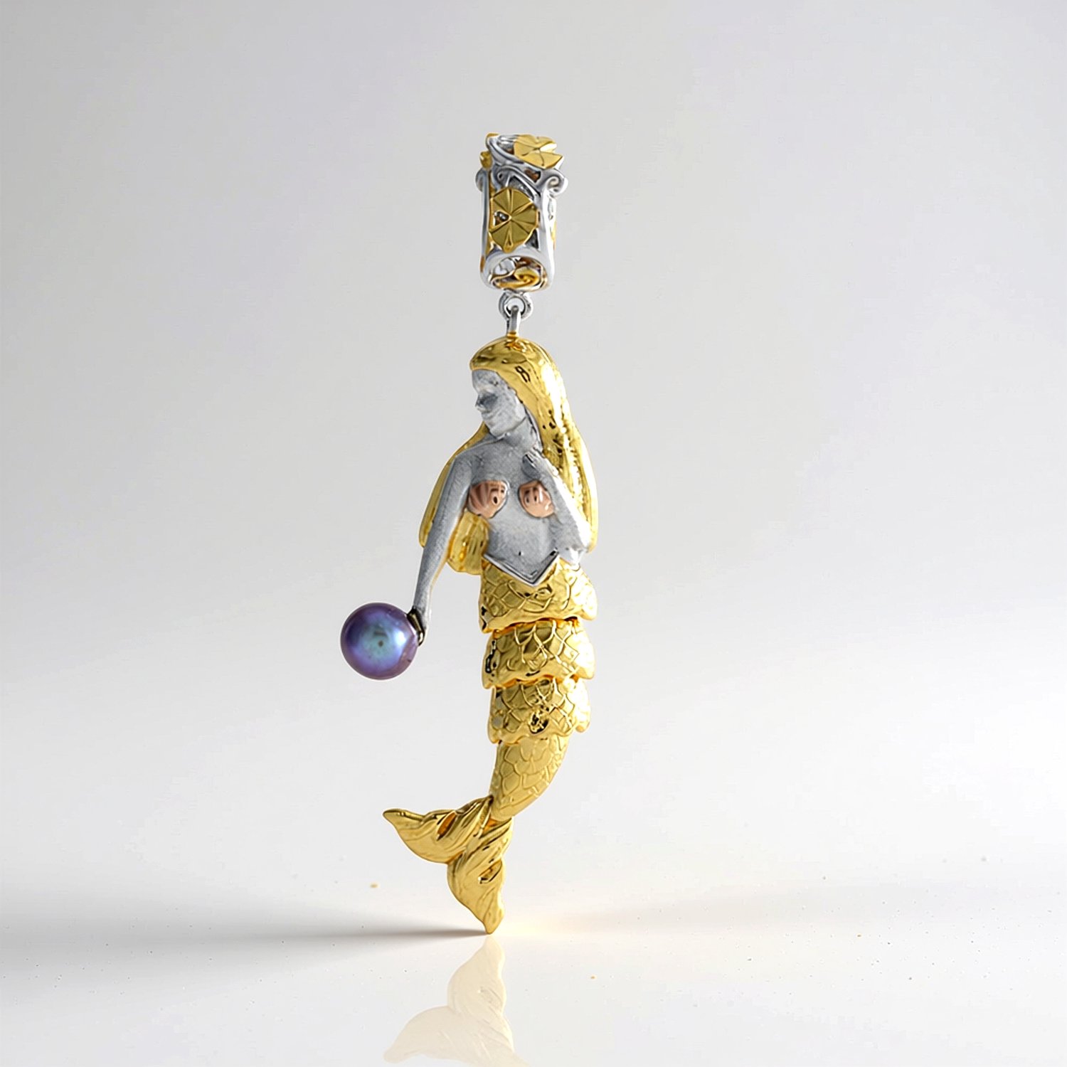 Cavill - Zilveren hanger met 5 mm zoetwaterparel - 925 Sterling Zilver met 14K gouden accenten - Elegante Zeemeermin sieraad dames