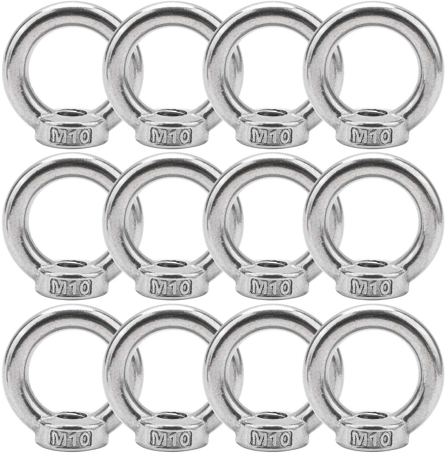 Ringmoeren M10 - 12 Stuks - Roestvrij Staal - Oogmoeren - Hefaccessoires - Kabelmontage - Hoogte 4,1 cm