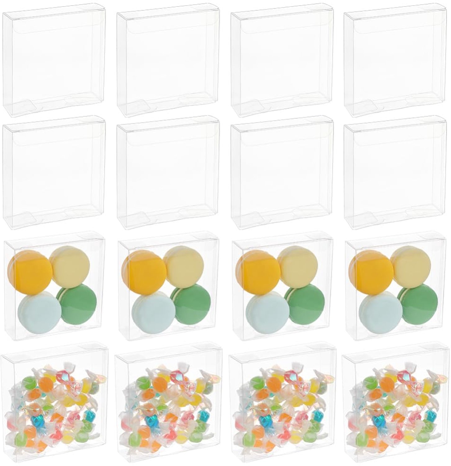 Geschenkdozen met Deksel - 72 Stuks - Rechthoekig 10x10x3cm - PVC Doorzichtig - Bruiloft/Snoepdozen - Beschermfolie - Verpakkingen