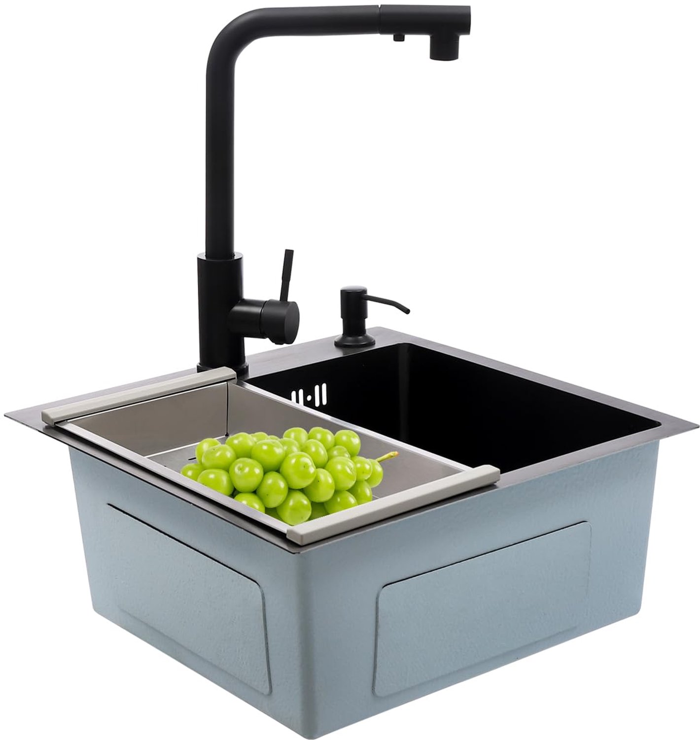 Spoelbak 40 x 35.5 cm - Zwart met Afvoer en Kraan