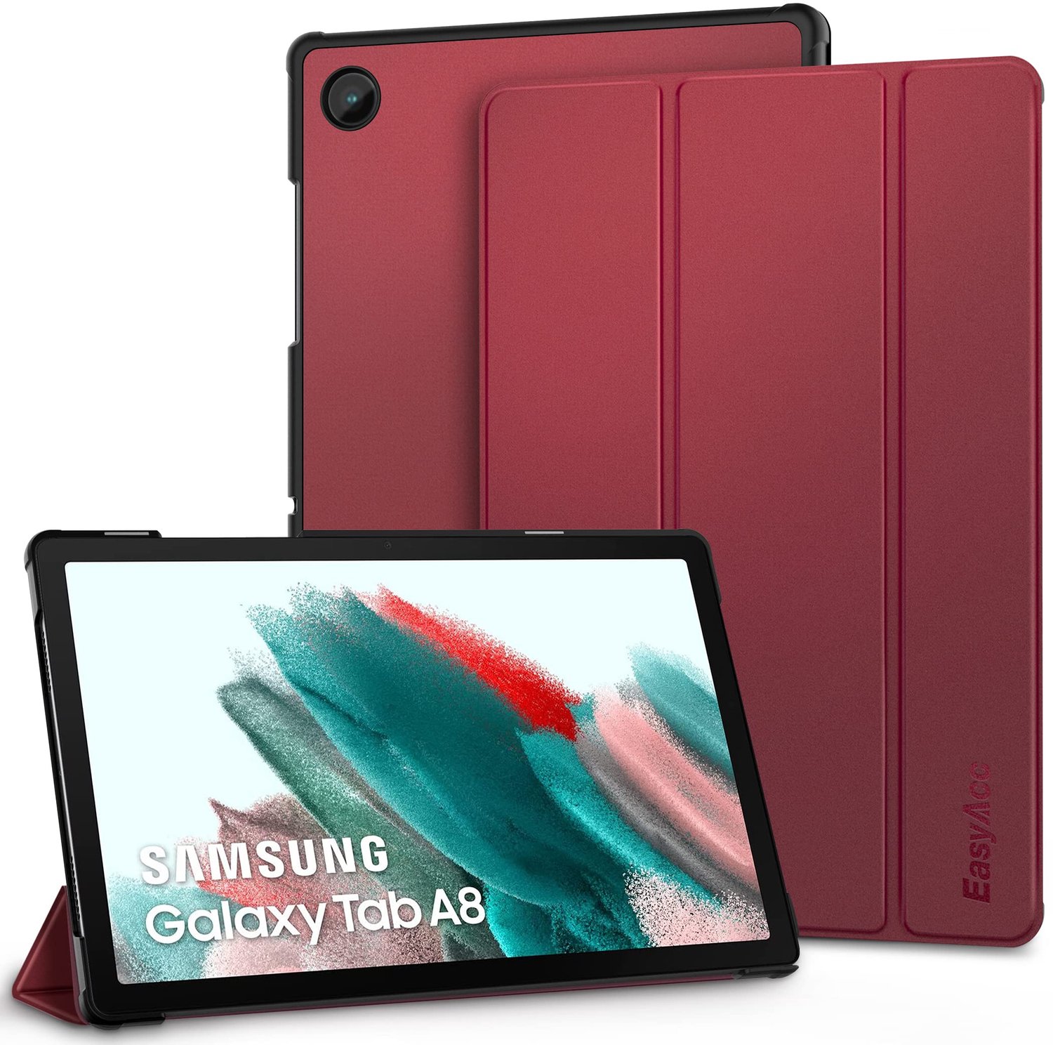 Ultradunne PU Leren Hoes voor Samsung Galaxy Tab A8 met Standaardfunctie in Wijnrood