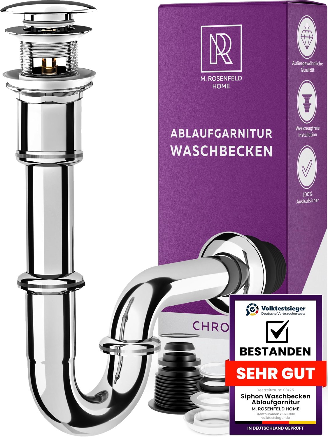 Pop-up Wastafeldrain Set met Overloop en Universele Slang