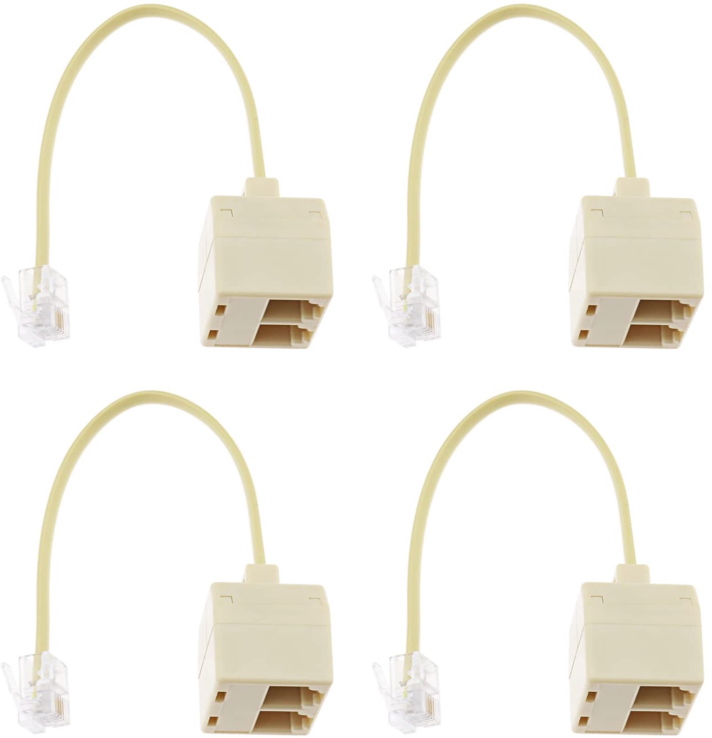 Telefoon Splitter 4 Stuks - Mannelijke naar Vrouwelijke Converter - RJ11 Poorten - Duurzaam ABS - Koper Kernen - 110 mm Kabellengte - Telefoonsplitter