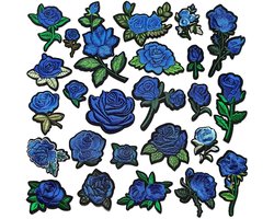 Set van 25 Blauw Rozen Borduursels voor Kleding en Accessoires