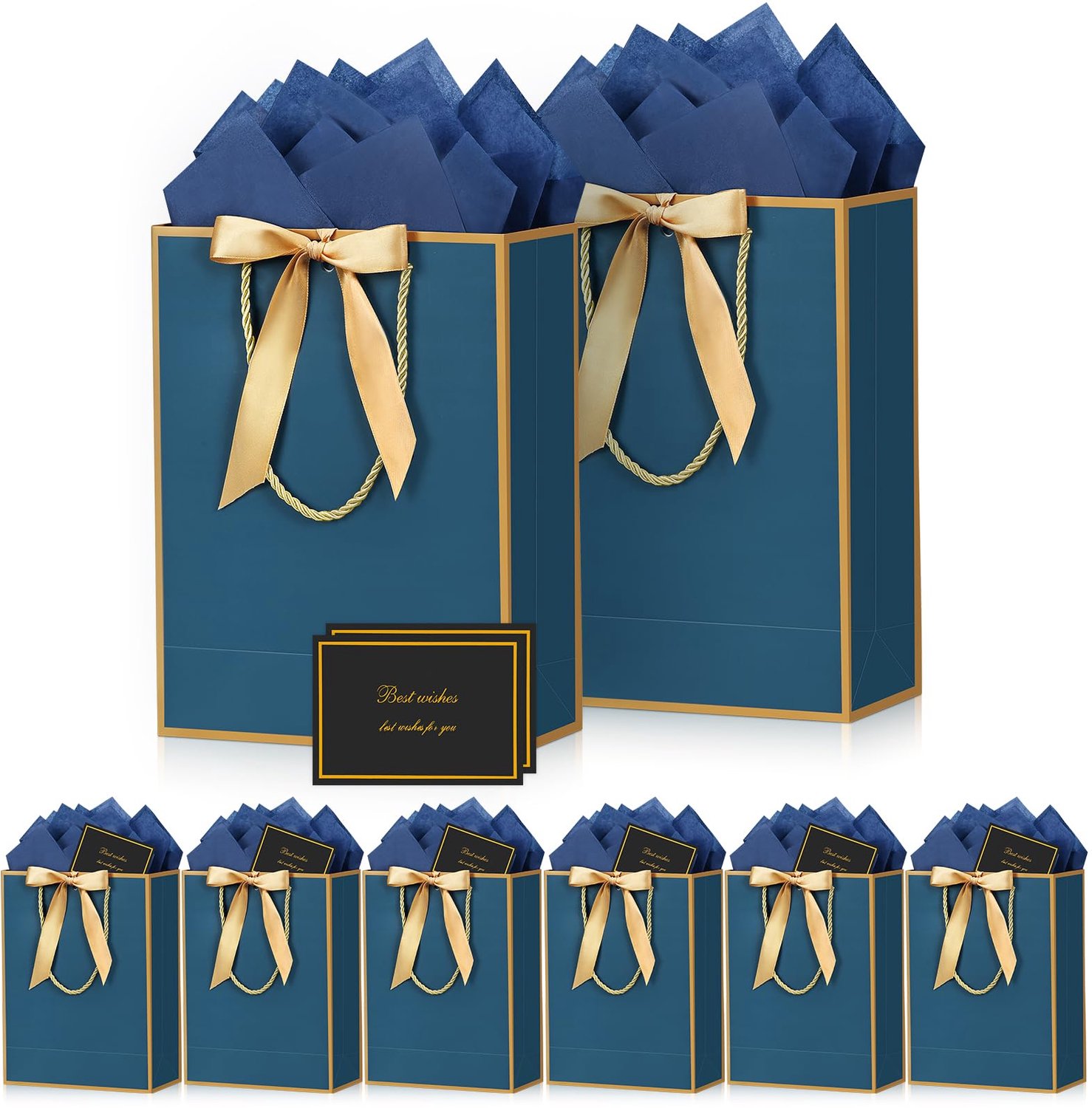 Set van 8 Papieren Cadeautassen met Kaarten en Inpakpapier