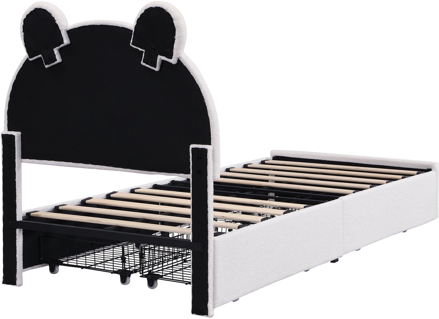HAUSS SPOLE Gestoffeerd Kinderbed 90x200 cm - Berenhoofdbord met Verlichting en 4 Laden - Zonder Matras - voor de Kinderkamer - Fluweel - Beige